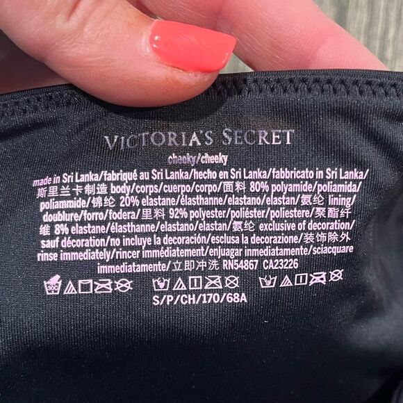 NWOT Victoria’s Secret Side Tie Cheeky Bikini Bottom High-Cut Leg Black Size S - Picture 2 of 3